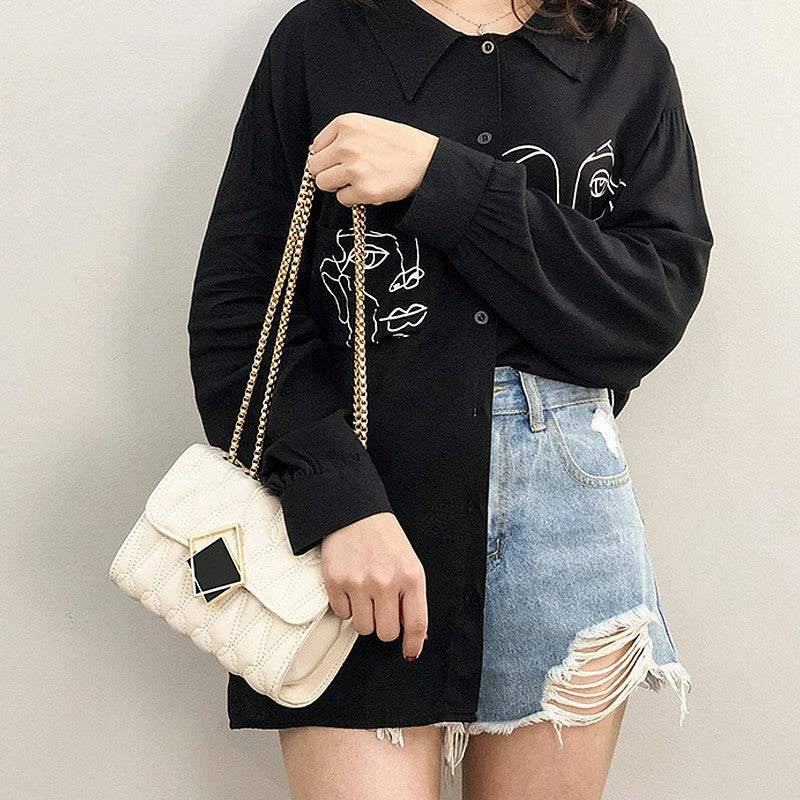 Genuine Leather Quilted Stitching Chain Crossbody Bag for Women, New Shoulder Top Handle Purse, Trendy Mini Handbag for Ladies