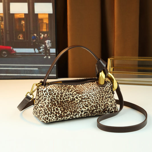 Leopard Print Pillow Bag for Women Vintage Shoulder Crossbody Small Handbag, Sweet & Cool Going-Out Purse with Trendy Animal Print for Travel & Shopping