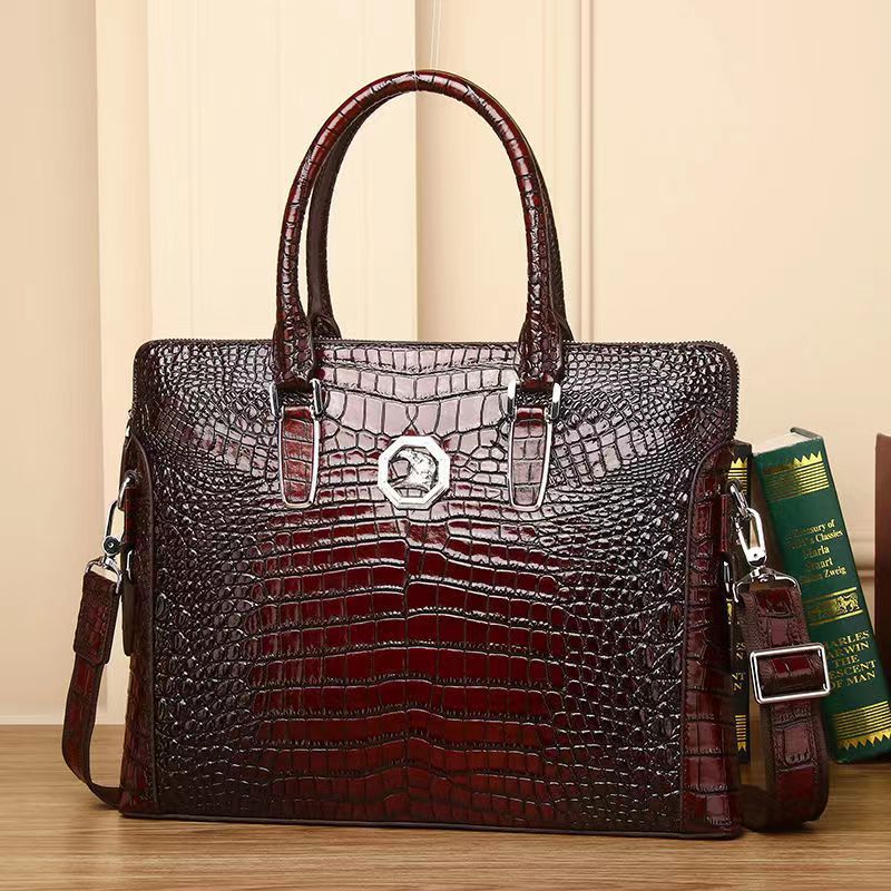 New Arrival Croc-Effect Genuine Leather Briefcase for Men, A Large Capacity Business Laptop Bag with Top Handle, Perfect for Travel & Work