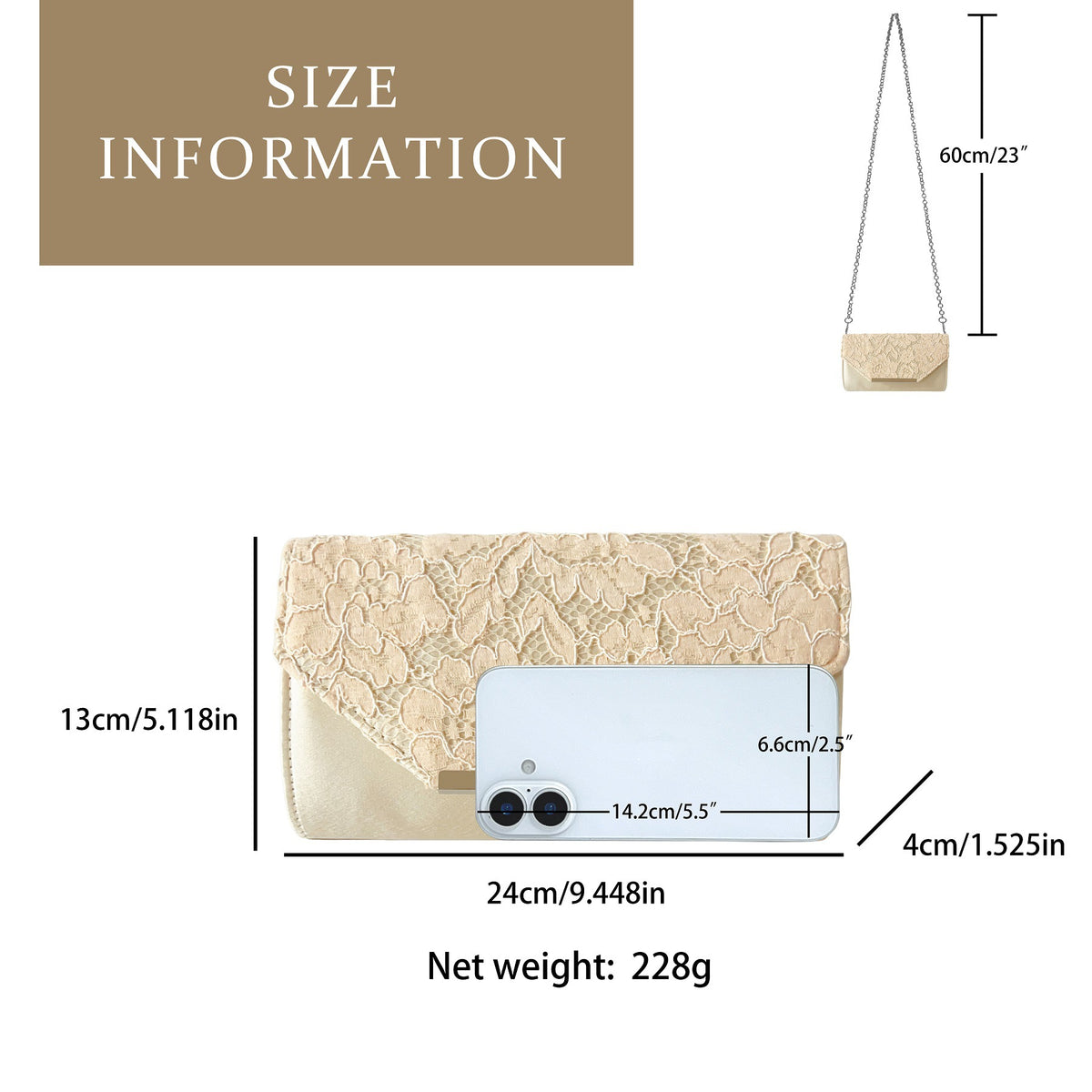 Elegant Vintage Lace Envelope Clutch for Women, A Versatile Chain Crossbody Small Bag with Romantic Lace Trim Detail, Perfect for Evening Parties & Formal Gowns