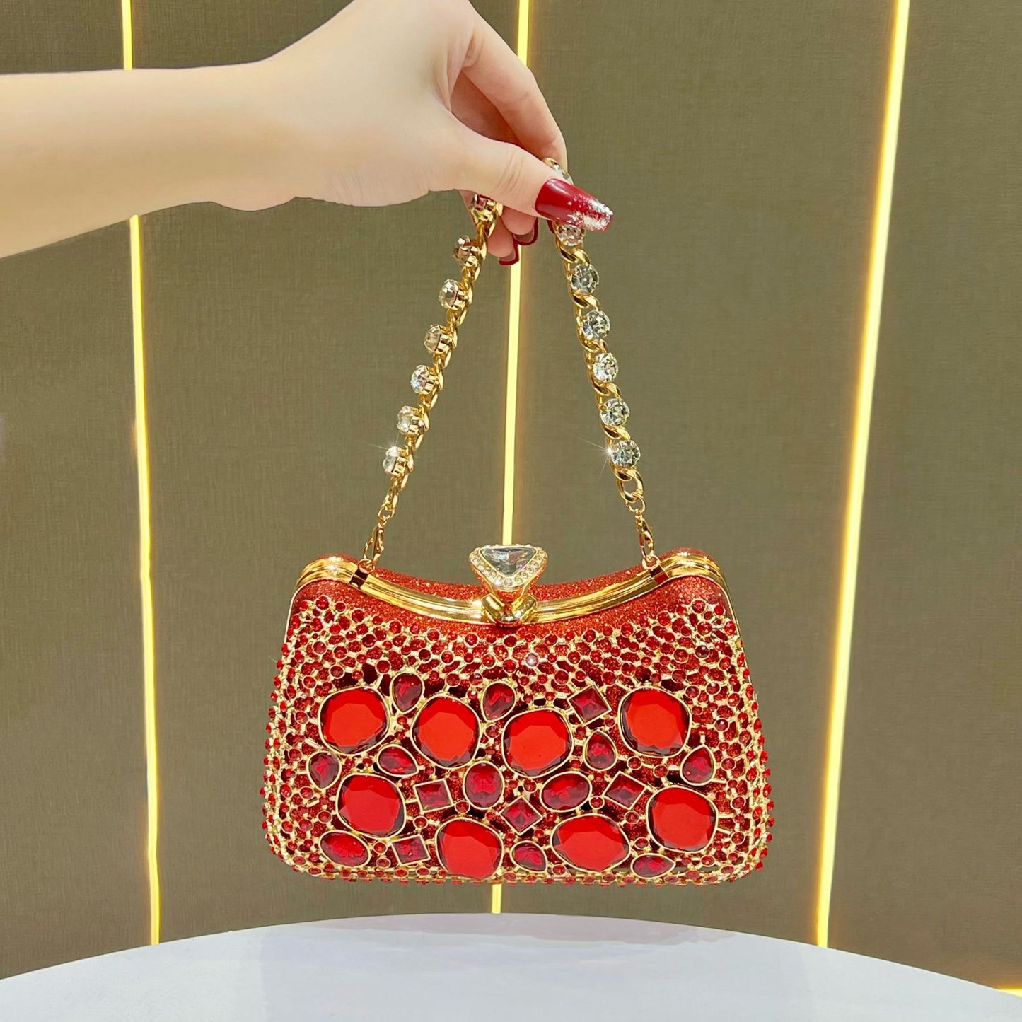 Chic Rhinestone Hollow-Out Evening Bag for Women, A Sparkly Chain Top-Handle Crossbody Shoulder Handbag Perfect for Banquets & Special Occasions