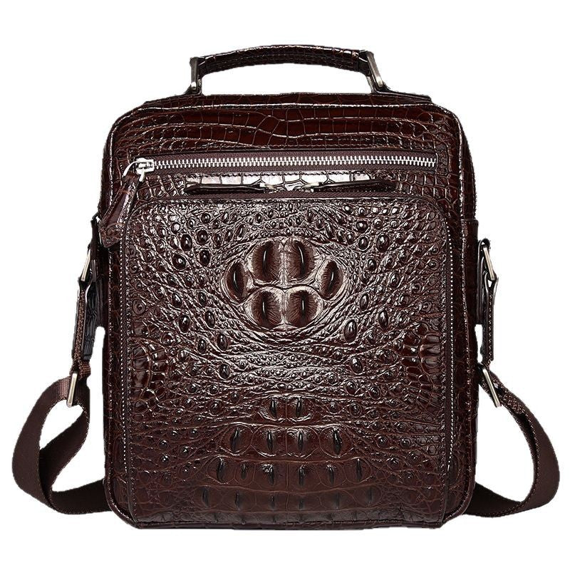 New Arrival Croc-Effect Genuine Leather Shoulder Bag for Men, A Top-Layer Cowhide Casual Crossbody Handbag with Fashionable Design