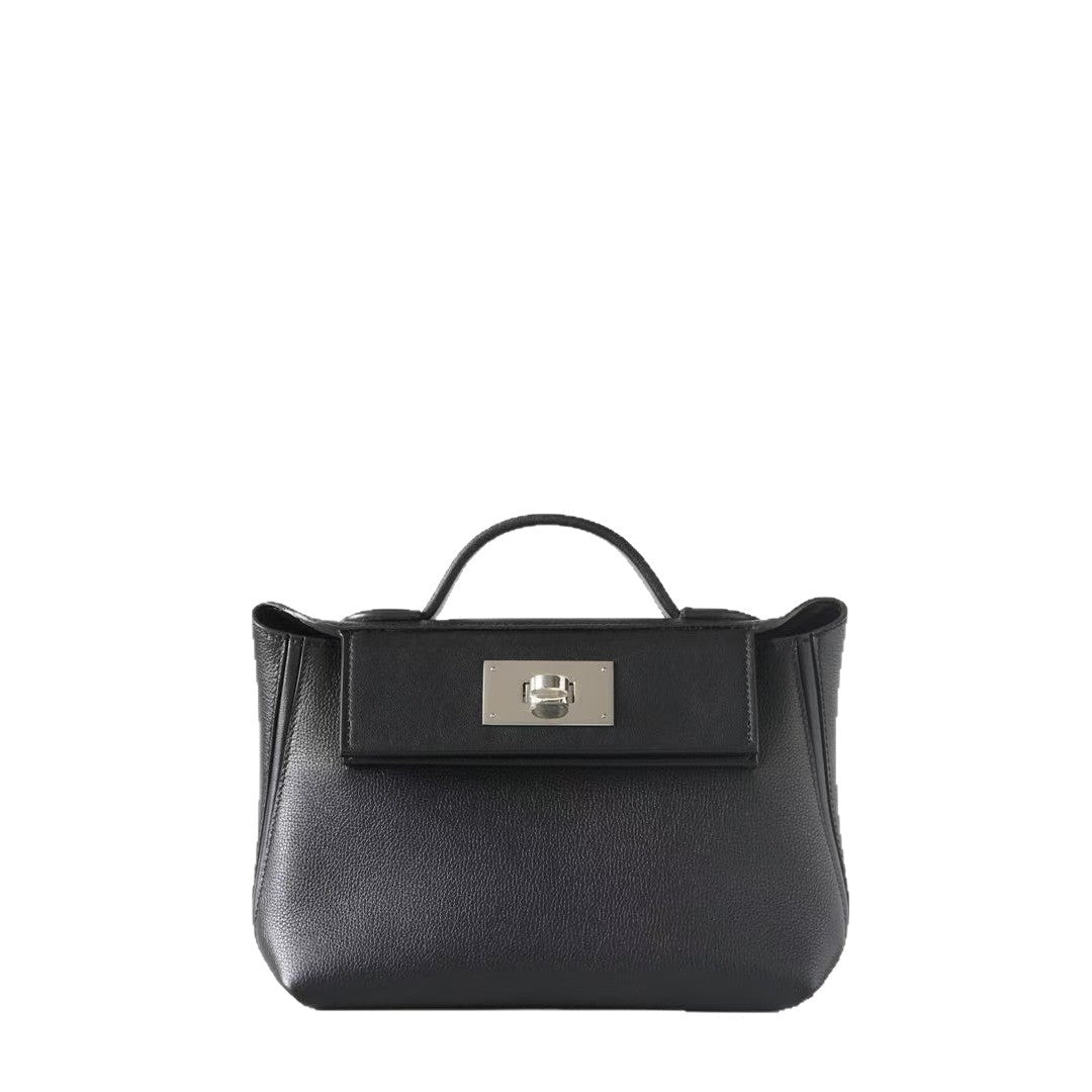 Genuine Leather Mini Kelly-Style 2424 Bag for Women, Semi-Handmade Shoulder Crossbody Top Handle Purse, Premium Full Steel Hardware Handbag for Ladies