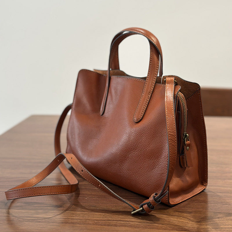 Genuine Top Layer Cowhide Tote Bag for Women, New Spring Casual Versatile Shoulder Crossbody Purse, Small Leather Handbag for Ladies