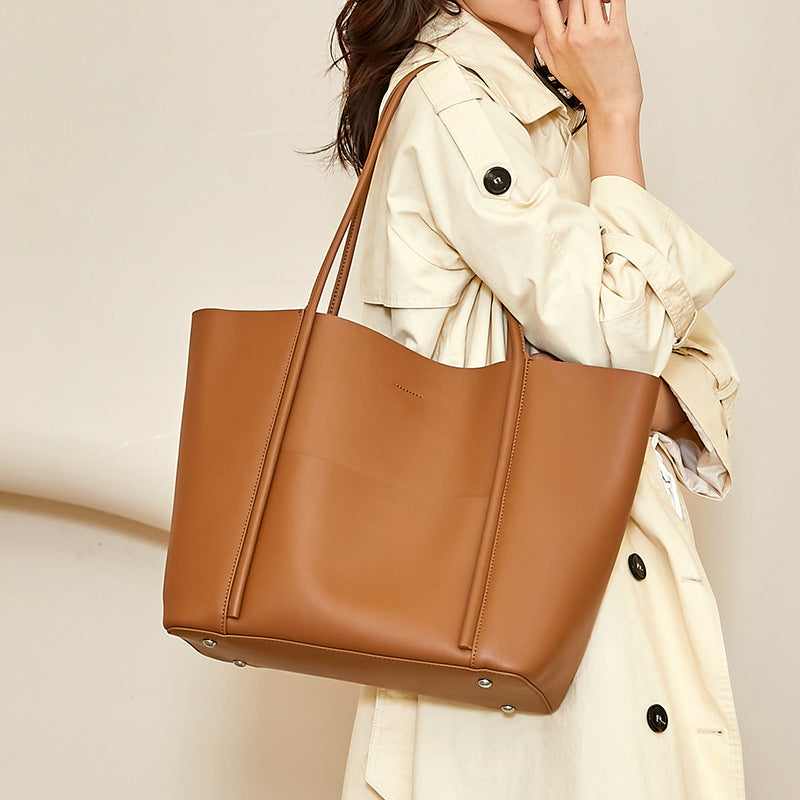 Cowhide Large Capacity Tote Bag for Women Stylish Commuter Shoulder Handbag, Versatile Bestselling Purse with Premium Leather Finish
