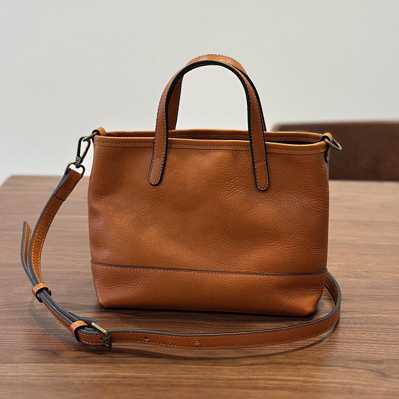Genuine Top Layer Cowhide Tote Bag for Women, Spring Summer Solid Color Commute Shoulder Crossbody Handbag, Versatile Everyday Purse for Ladies