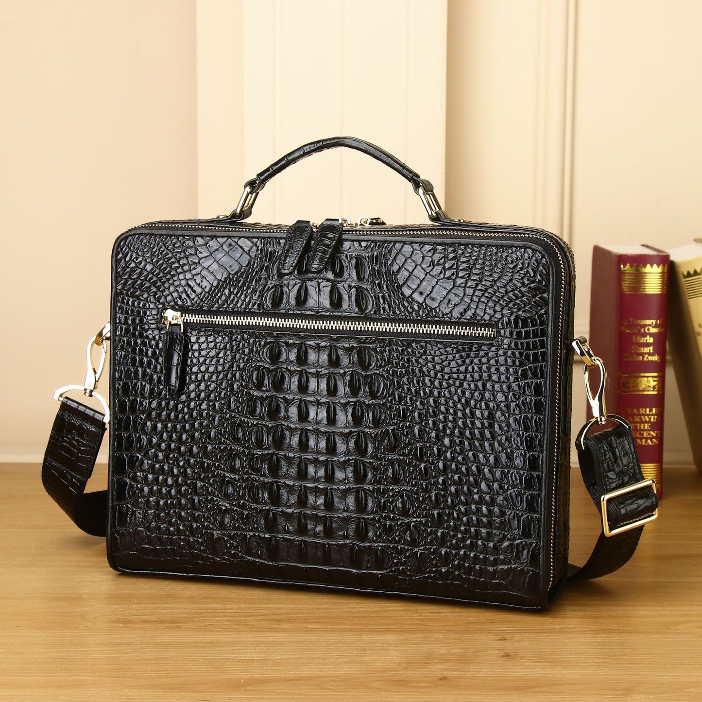New Arrival Croc-Effect Genuine Leather Briefcase for Men, A Large Capacity Business Laptop Bag with Trendy Professional Design