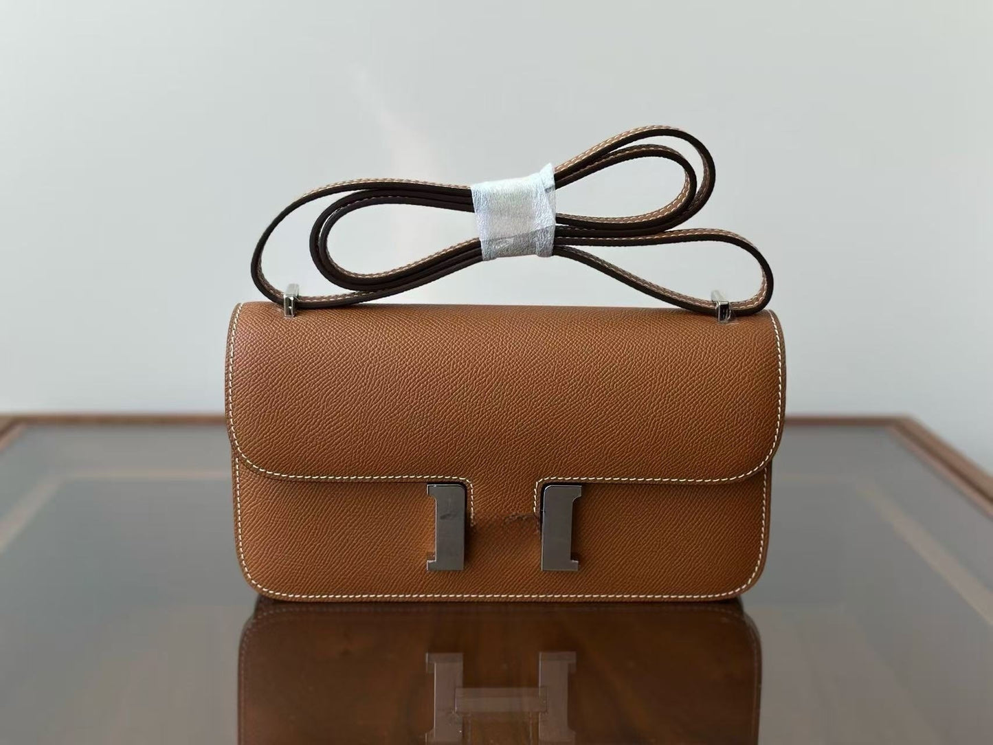 Genuine Epsom Palm Texture Cowhide Constance-Style Bag for Women, New Horizontal Flight Attendant Shoulder Crossbody Purse, Tofu-Shape Handbag for Ladies