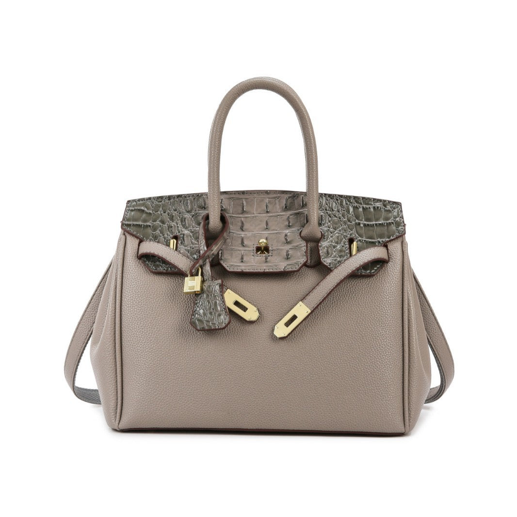 New Arrival Croc-Embossed Birkin-Inspired Tote Bag for Women, Spliced Leather Design with Versatile Top-Handle Shoulder Carry, Ideal Commuter Handbag for Work & Everyday