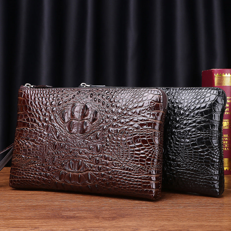 New Arrival Croc-Effect Hand-Stitched Large Clutch Bag for Men, A Business Envelope Wallet with Spacious Capacity & Professional Design, Perfect for Work