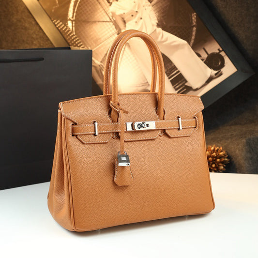 New Arrival Pebbled Leather Birkin-Inspired Tote Bag for Women, Large Capacity Turn-Lock Shoulder Crossbody Handbag with Light Luxury Style, Perfect Commuter Purse for Work & Everyday