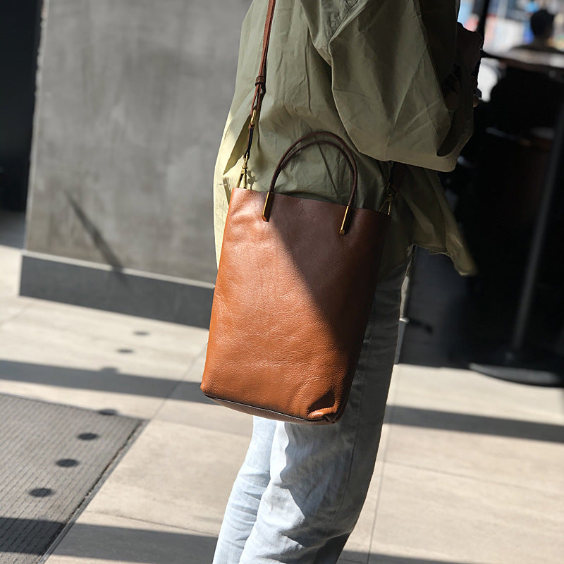 Genuine Top Layer Cowhide Handbag for Women, New Summer Original Minimalist Shoulder Crossbody Top Handle Purse, Vintage Mother-Child Bag for Ladies