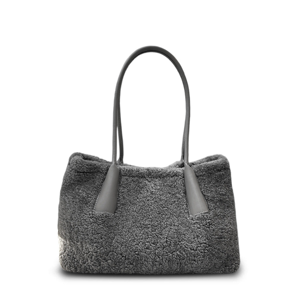 New Fall/Winter Lamb Wool Shoulder Tote, Large High-End Stylish Commuter Bag for Women