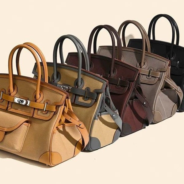 Premium Canvas & Top-Layer Leather Tote Bag for Women, Multi-Pocket Utility Design with Versatile Top-Handle Shoulder Crossbody Carry, Everyday Handbag