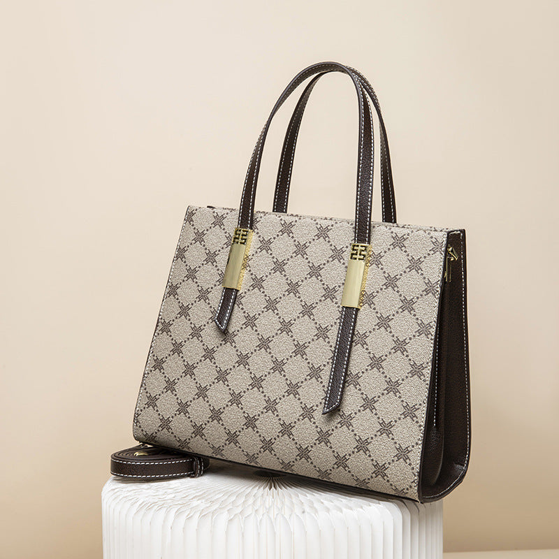 Genuine Leather Light Luxury Mom Bag for Women, New Minimalist Elegant Middle-Aged Top Handle Handbag, Premium Everyday Purse for Ladies