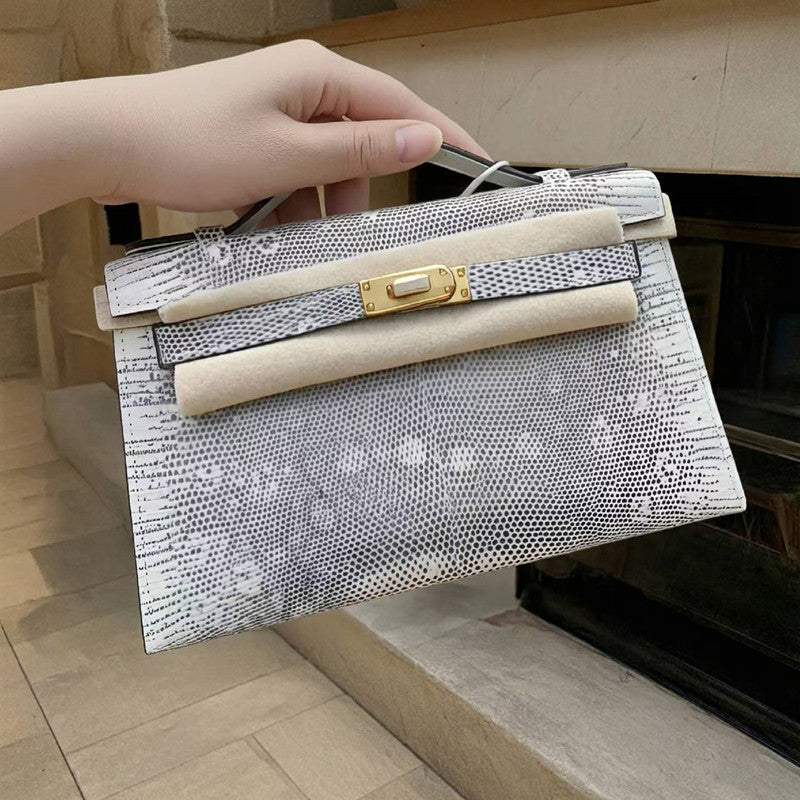 Lizard Embossed Kelly Mini Bag for Women Multi-Functional Shoulder Crossbody Handbag, Versatile Trendy Purse with Exotic Texture