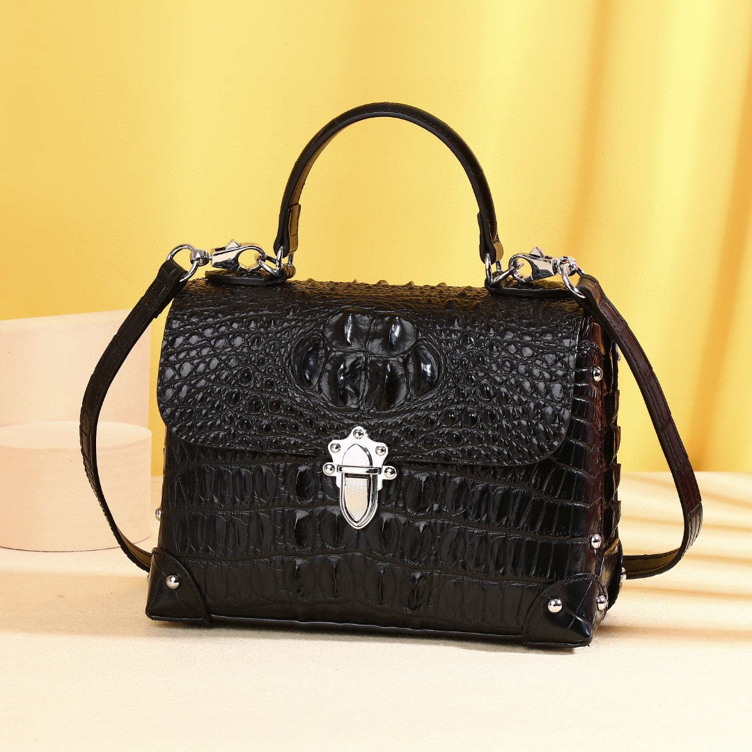 New Arrival Croc-Effect Genuine Leather Box Bag for Women, A Small Square Doctor Shoulder Crossbody Handbag with Large Capacity & Fashionable Design, Perfect Everyday Purse