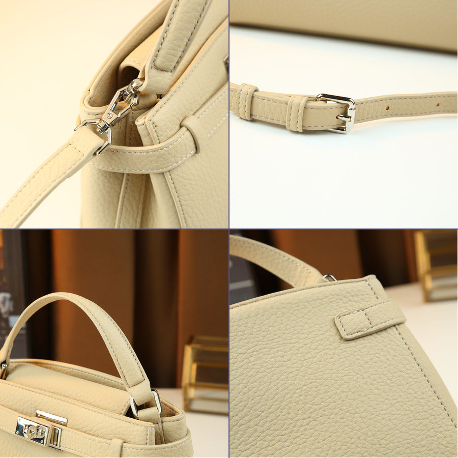 Soft Pebble Grain Leather Kelly Bag for Women Commuter Shoulder Crossbody Handbag, Premium Elegant Purse with Timeless Style