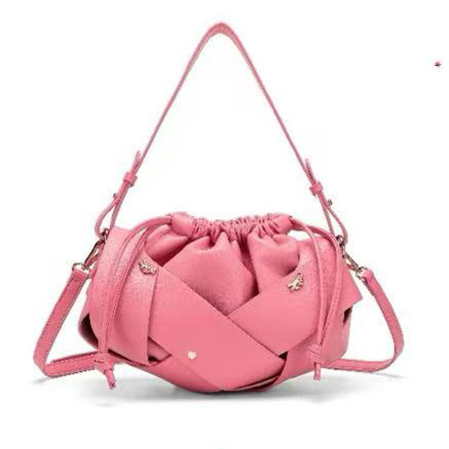 Drawstring Woven Bucket Cloud Bag for Women Light Luxury Shoulder Crossbody Handbag, Pleated Purse with Multi-Color Versatile Design
