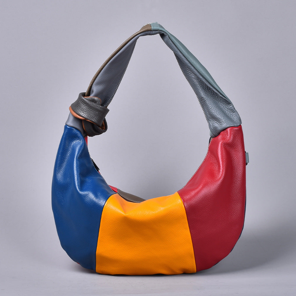Vintage Bohemian Soft Genuine Leather Underarm Bag, Casual Shoulder Crossbody Purse, Chic Handbag for Women
