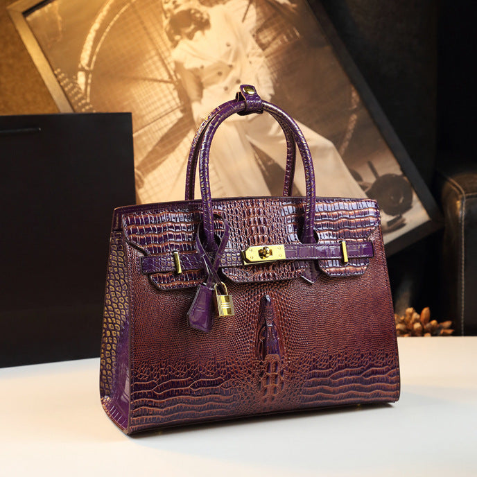 Elegant Gradient Croc-Embossed Birkin-Inspired Tote Bag for Women, Premium Genuine Leather Top-Handle Shoulder Handbag with Sophisticated Ombré Design, Perfect Gift for Mom