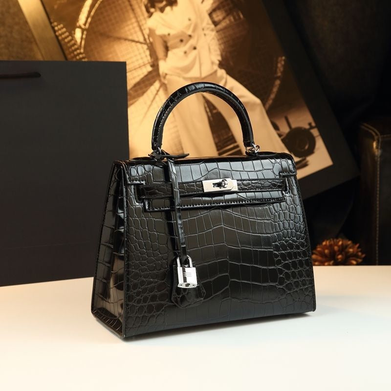Women's Genuine Leather Croc-Embossed Kelly-Style 2.0 Top Handle Bag – Luxury Convertible Shoulder & Crossbody Purse, Bestseller Designer Handbag for Everyday Elegance
