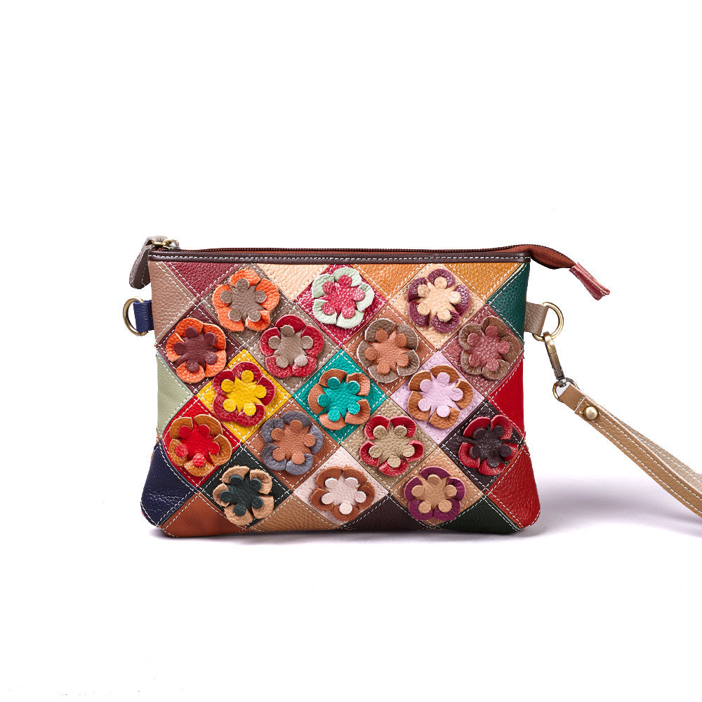 New Colorful Patchwork Phone Bag in Top Layer Cowhide, Trendy Small Square Shoulder Crossbody Purse, European Style Commute Handbag for Women