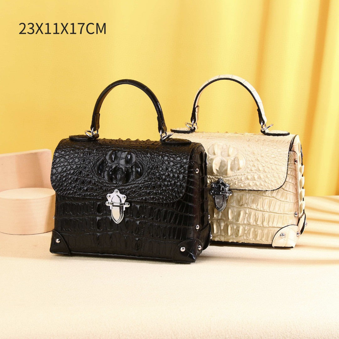 New Arrival Croc-Effect Genuine Leather Box Bag for Women, A Small Square Doctor Shoulder Crossbody Handbag with Large Capacity & Fashionable Design, Perfect Everyday Purse