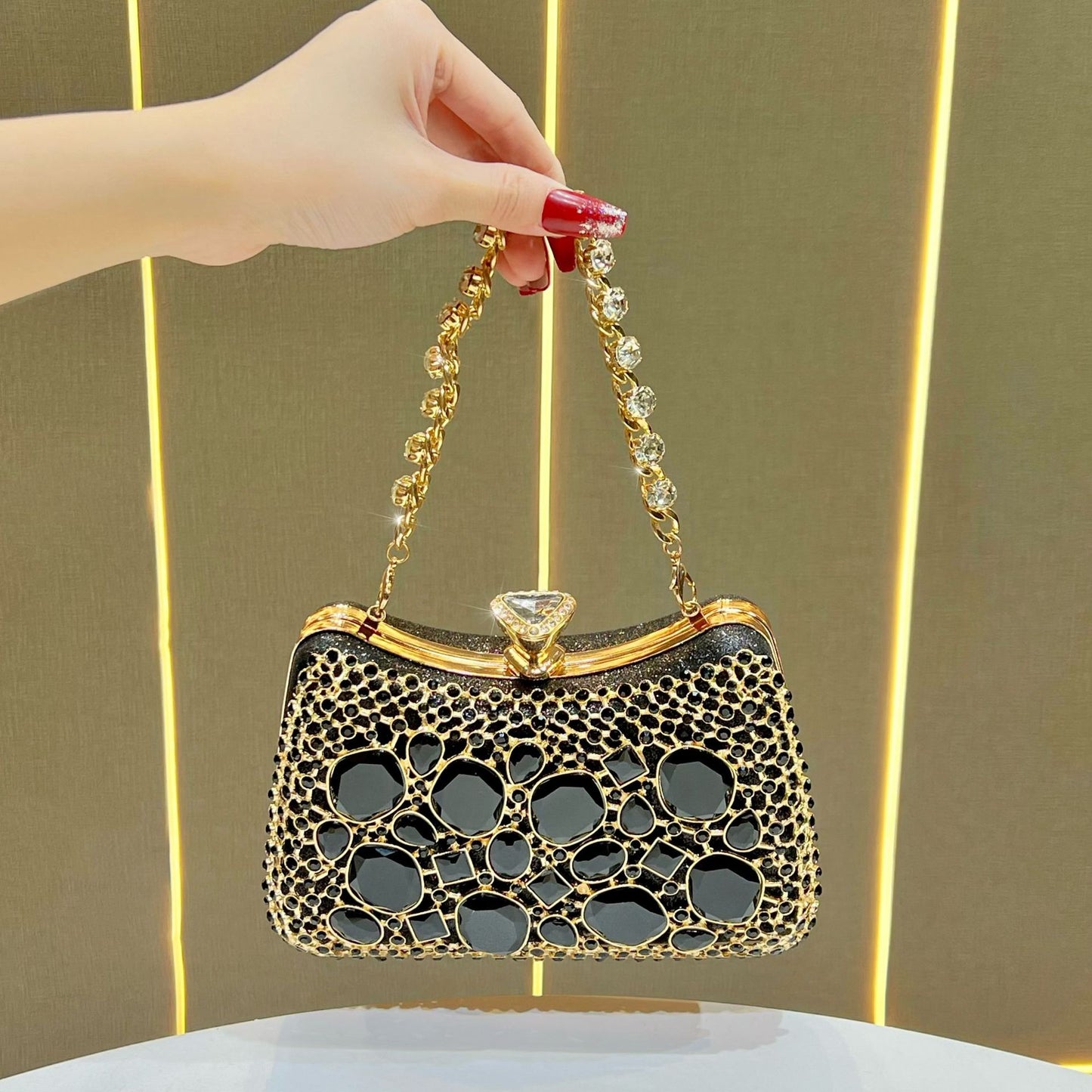 Chic Rhinestone Hollow-Out Evening Bag for Women, A Sparkly Chain Top-Handle Crossbody Shoulder Handbag Perfect for Banquets & Special Occasions
