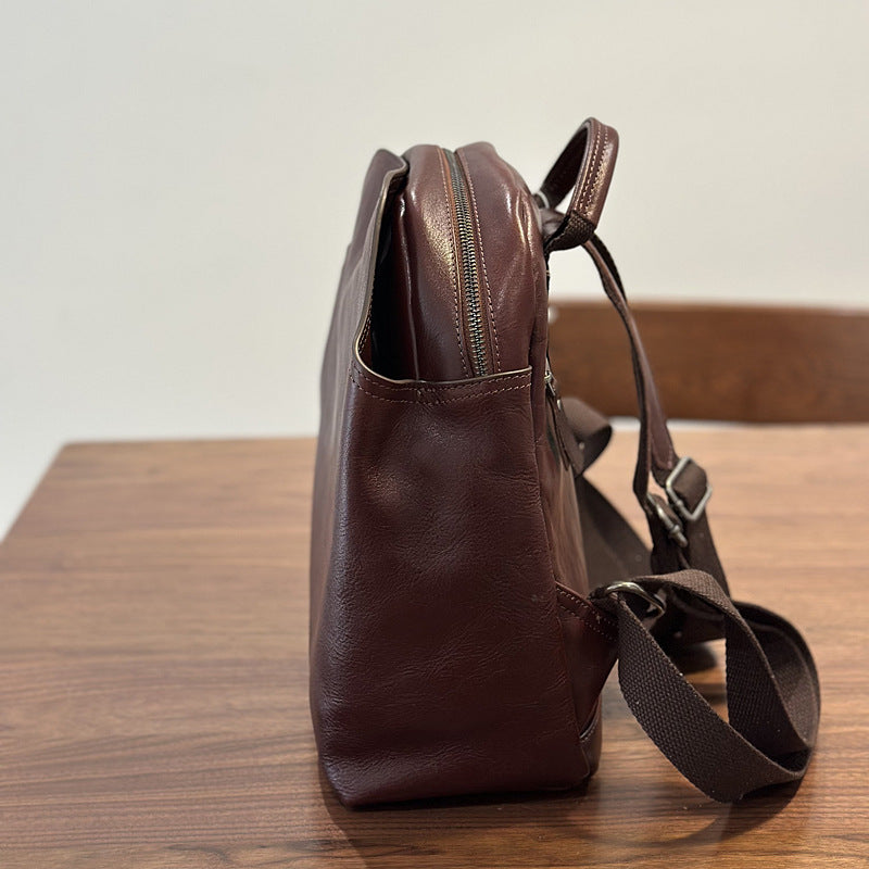 Genuine Top Layer Cowhide Soft Leather Backpack for Women, Minimalist Large Capacity Commute Travel Daypack, Versatile Fashionable Casual School Bag for Ladies