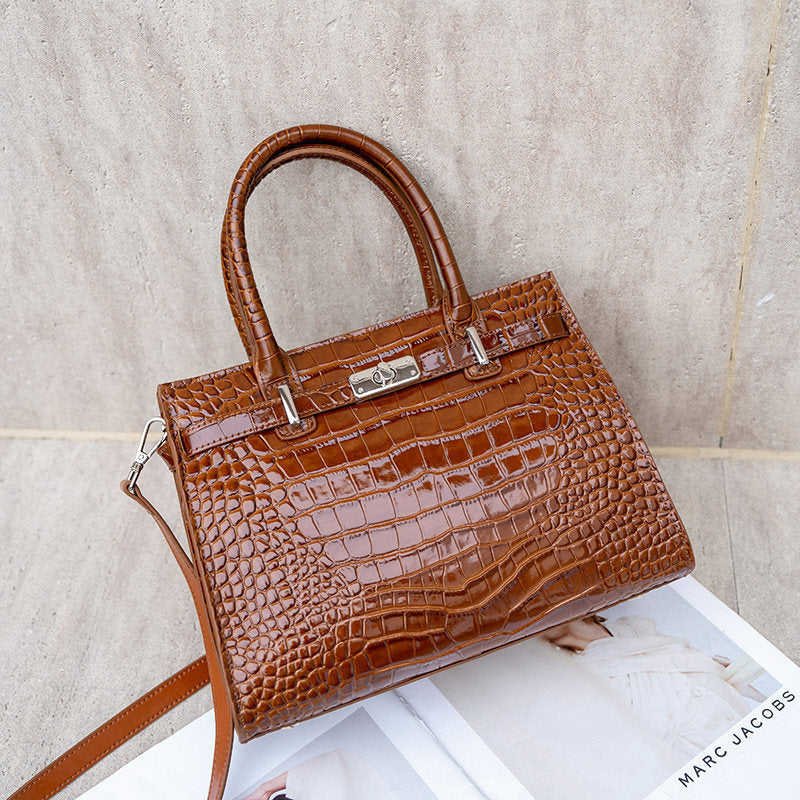 Chic Croc-Embossed Birkin-Inspired Tote Bag for Women, Premium Genuine Leather Top-Handle Crossbody Shoulder Handbag with Fashionable Design, Everyday Purse