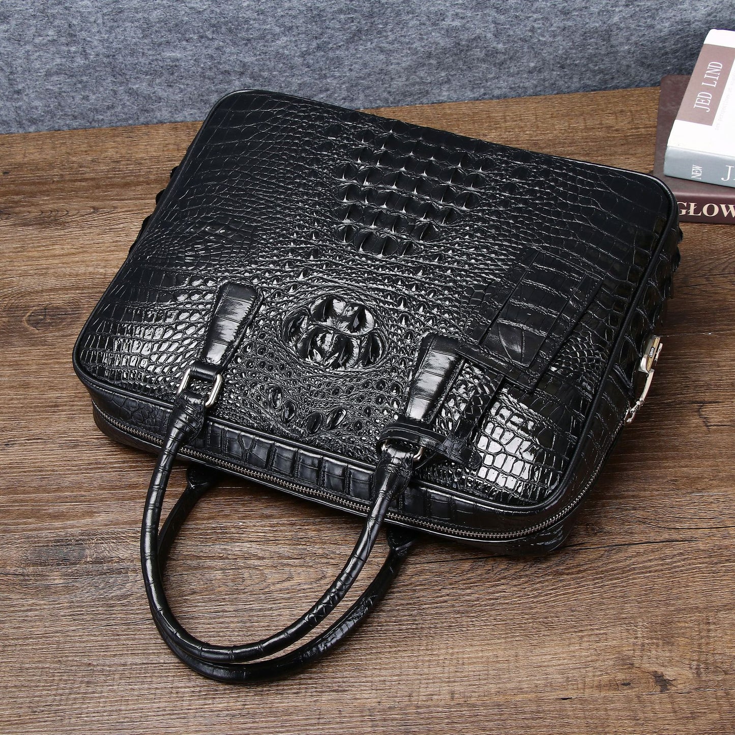 Premium Croc-Effect Large Business Briefcase for Men, A Spacious Laptop Document Bag with Top-Handle Design, Perfect for Work & Travel
