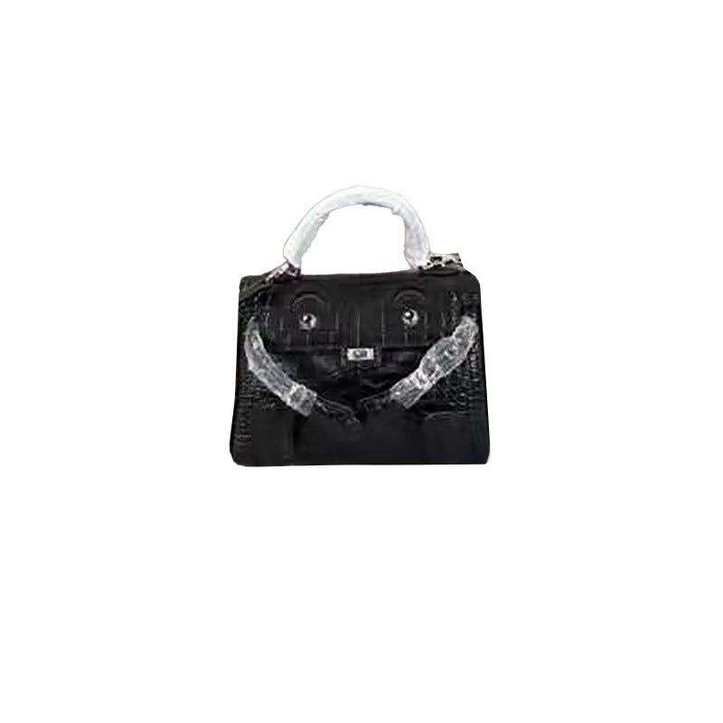 Genuine Leather Crocodile-Embossed Doll Kelly-Style Bag for Women, Hand-Stitched Waxed Thread Niche Fashion Top Handle Shoulder Crossbody Purse, Trendy Handbag for Ladies