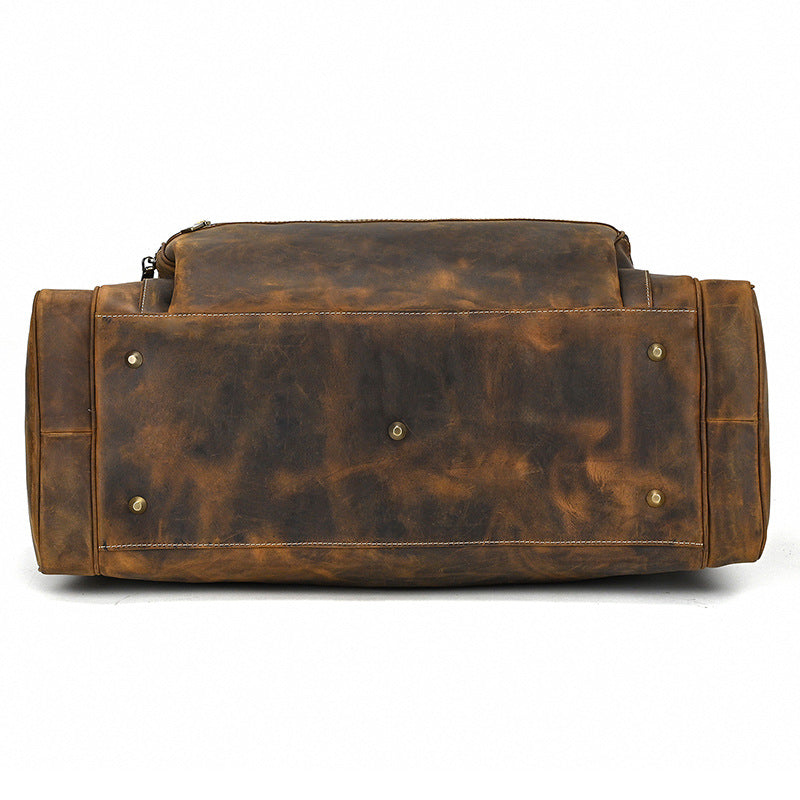 Genuine Top Layer Crazy Horse Cowhide 24-Inch Travel Duffle Bag for Men, Vintage Large Capacity Luggage, Casual Weekender Bag for Gentlemen