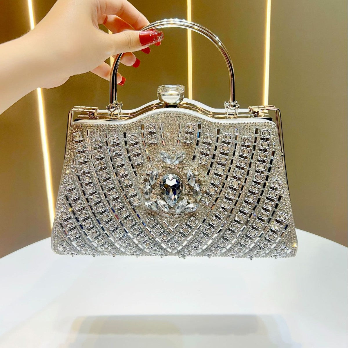 Women's Rhinestone-Embellished Light Luxury Evening Bag, Large Capacity Top-Handle Crossbody Handbag with Premium Design, Versatile Purse
