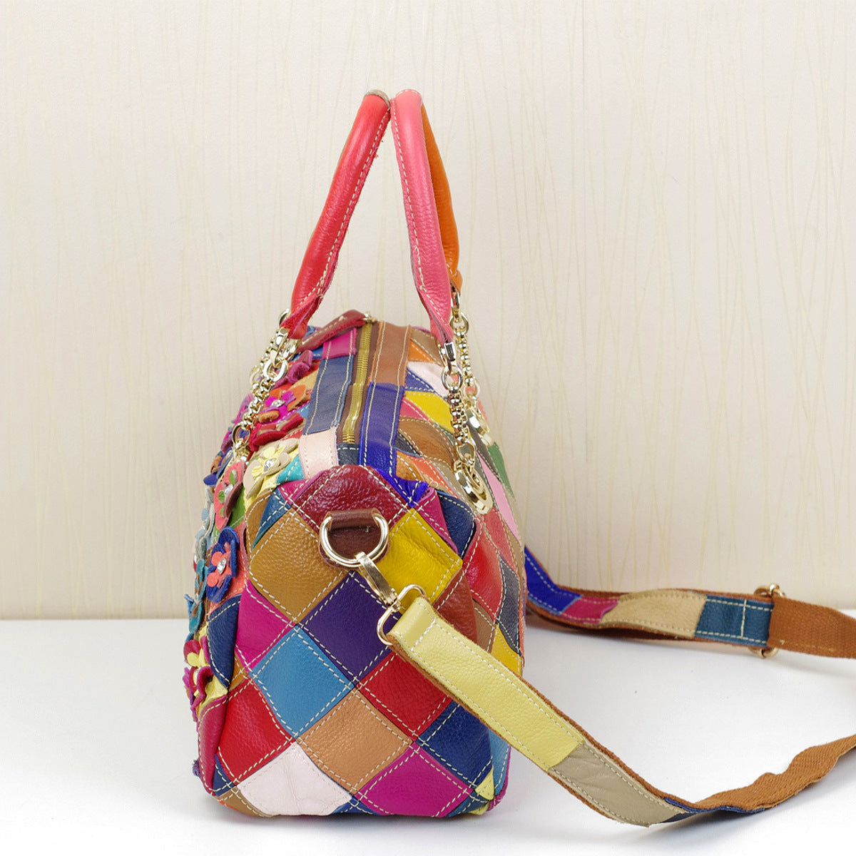 Genuine Cowhide Colorful Floral Handbag for Women, New Arrival Top Handle Crossbody Purse, Stylish Designer Bag for Ladies