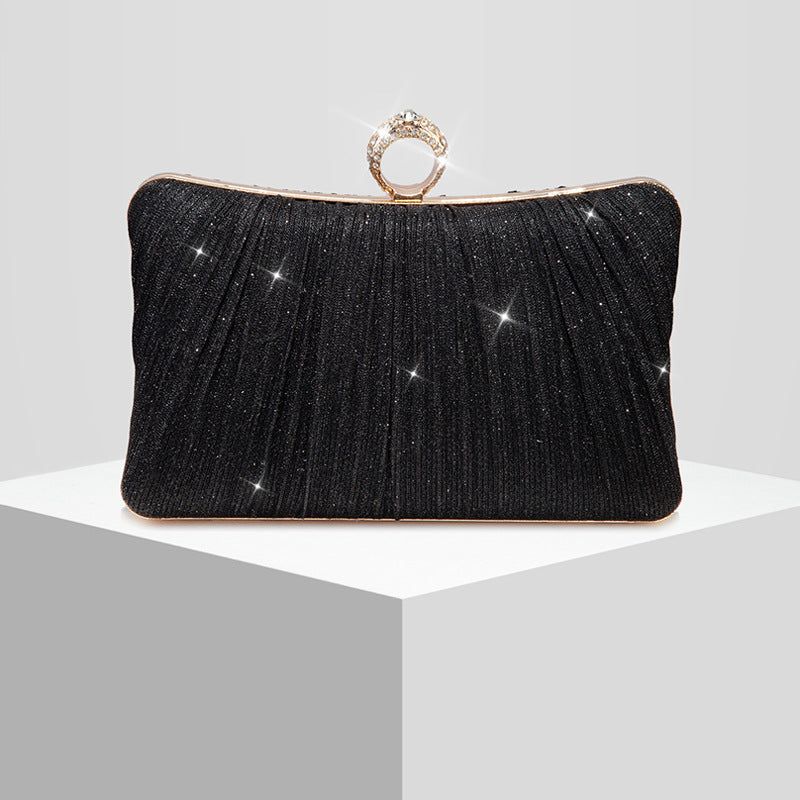 Pleated Rhinestone Evening Clutch for Women, New Sparkly Large Pillow Wedding Banquet Gown Envelope Bag, Elegant Formal Handbag for Ladies