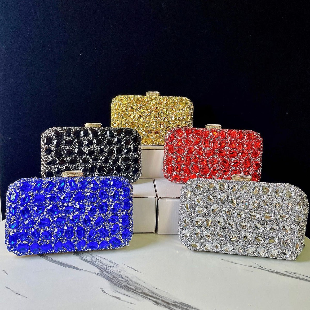 Dazzling Rhinestone-Embellished Evening Clutch for Women, A Sparkly Small Square Banquet Purse with Crystal Details, Perfect for Weddings Parties & Formal Events