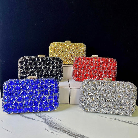 Dazzling Rhinestone-Embellished Evening Clutch for Women, A Sparkly Small Square Banquet Purse with Crystal Details, Perfect for Weddings Parties & Formal Events