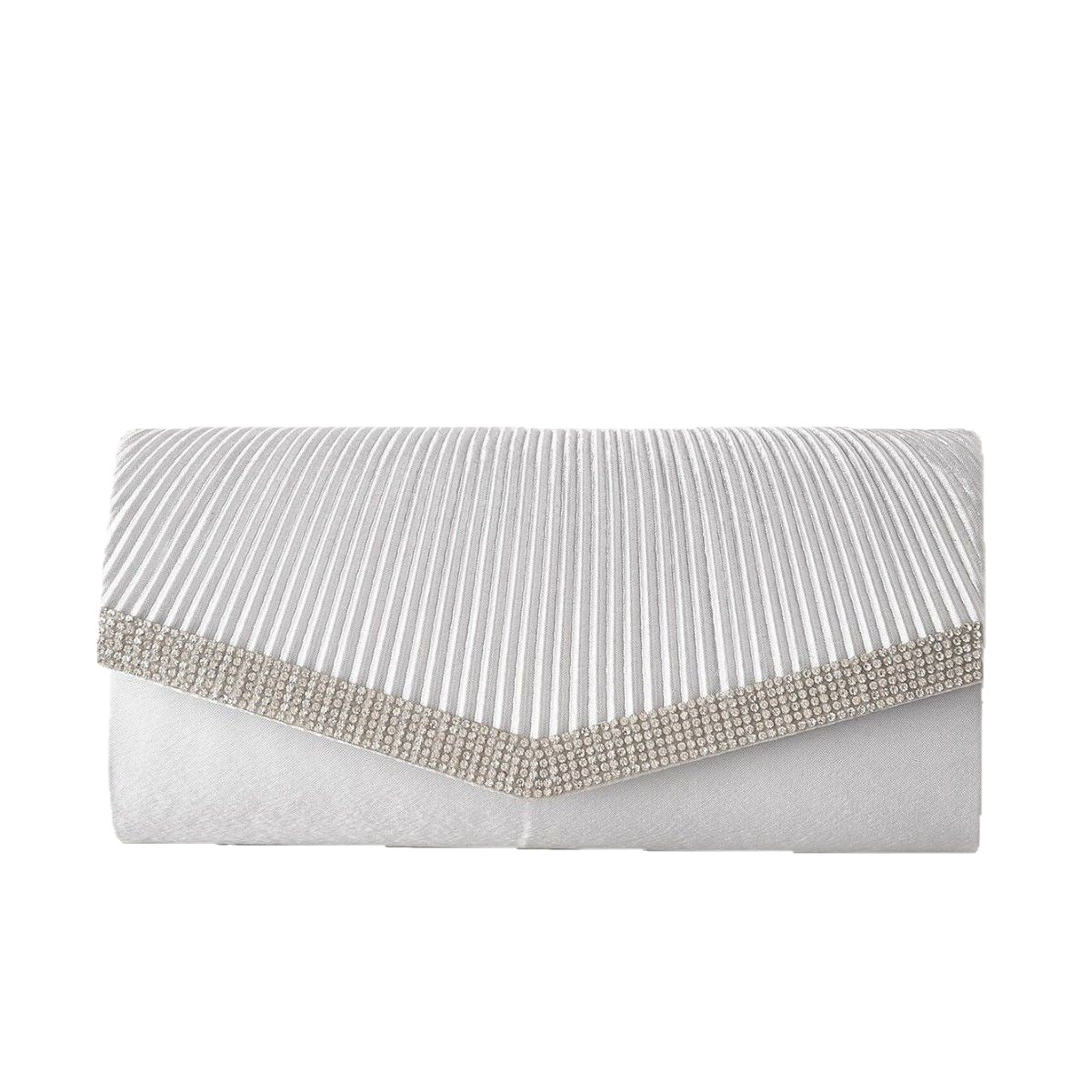 Genuine Rhinestone Pleated Evening Clutch for Women, New European Style Minimalist Versatile Handbag, Perfect Formal Party Wedding Purse for Ladies