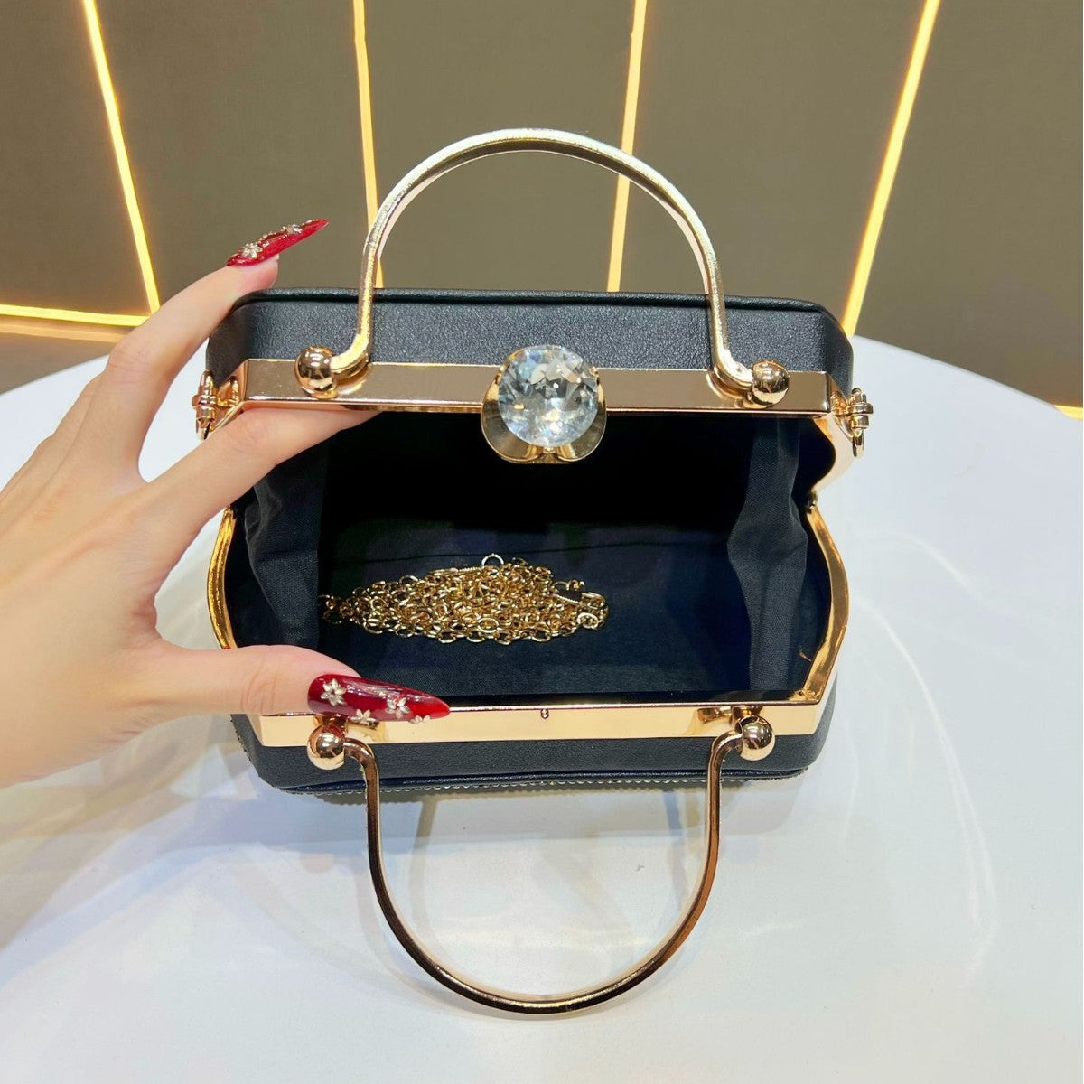 Women's Rhinestone-Embellished Evening Clutch, Light Luxury Crystal Top-Handle Crossbody Bag for Formal Dress, Sparkly Purse