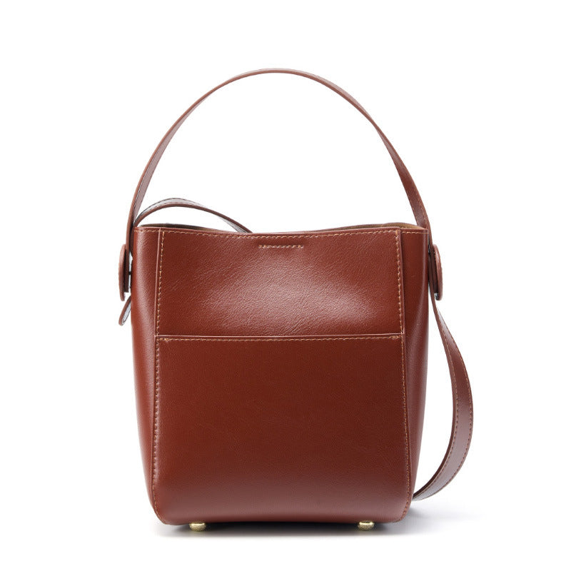 Genuine Cowhide Bucket Bag for Women, New Large Capacity Commute Shoulder Crossbody Purse, Premium Summer Leather Handbag for Ladies