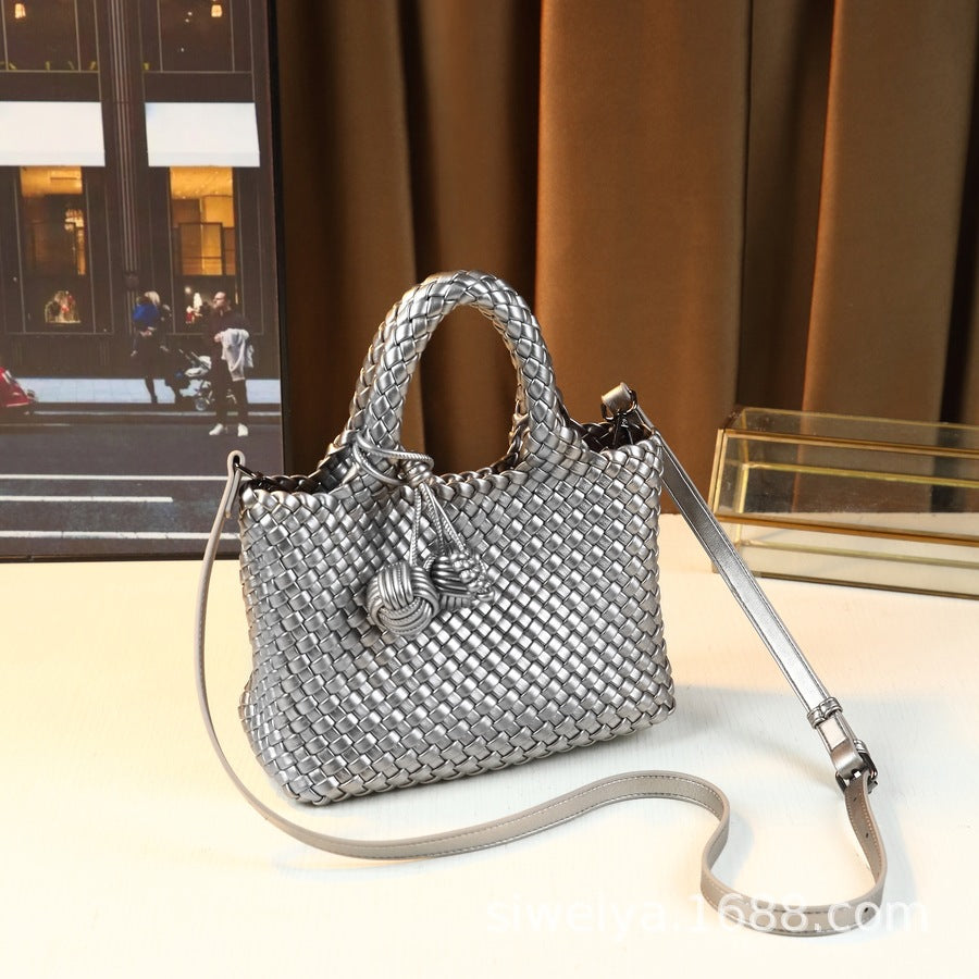 Woven Small Tote Bag for Women Casual Shoulder Crossbody Handbag, Versatile Fashion Purse with Natural Textured Design