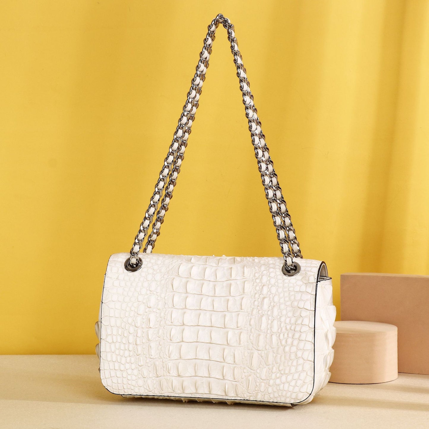 New Arrival Croc-Effect Chanel-Style Chain Bag for Women, A Light Luxury Versatile Crossbody Shoulder Mini Backpack with Classic Design