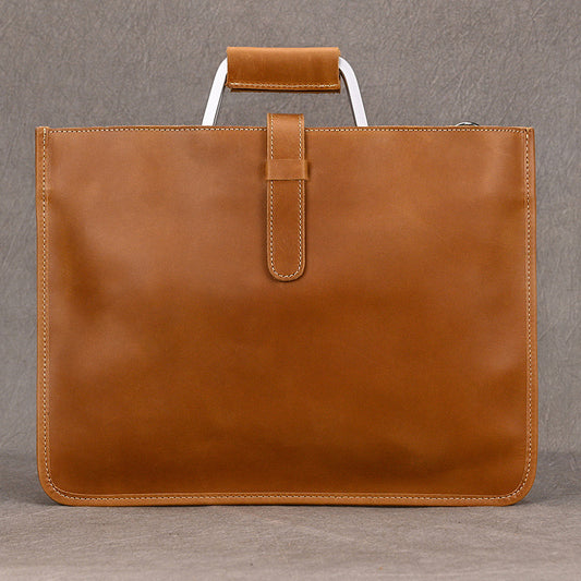 Vintage Crazy Horse Leather Horizontal Briefcase, Ultra-Thin Business Document Bag, Shoulder Crossbody Top Handle Bag for Men