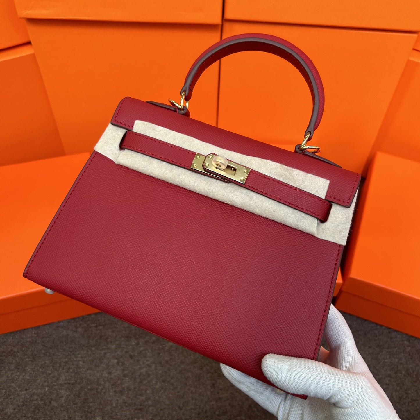 Genuine Leather Palm Texture 2nd Gen Kelly-Style Bag for Women, New Mini Birkin-Style Top Handle Crossbody Purse, Premium Trendy Handbag for Ladies