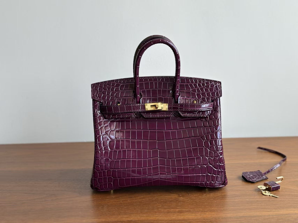 Genuine Leather Tote Bag for Women, Hermès-Inspired Birkin-Style Handbag with Crocodile-Embossed Finish, Top-Grain Cowhide Leather, Hand-Stitched Craftsmanship, Available in 25cm and 30cm, Luxury Everyday Carry Purse