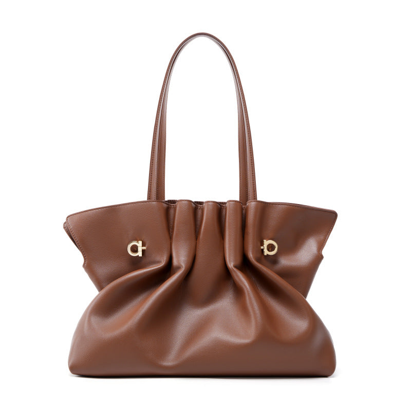 Genuine Leather Pleated Cloud Tote Bag for Women, New Versatile Fashionable Shoulder Crossbody Purse, Large Capacity Casual Everyday Handbag for Ladies