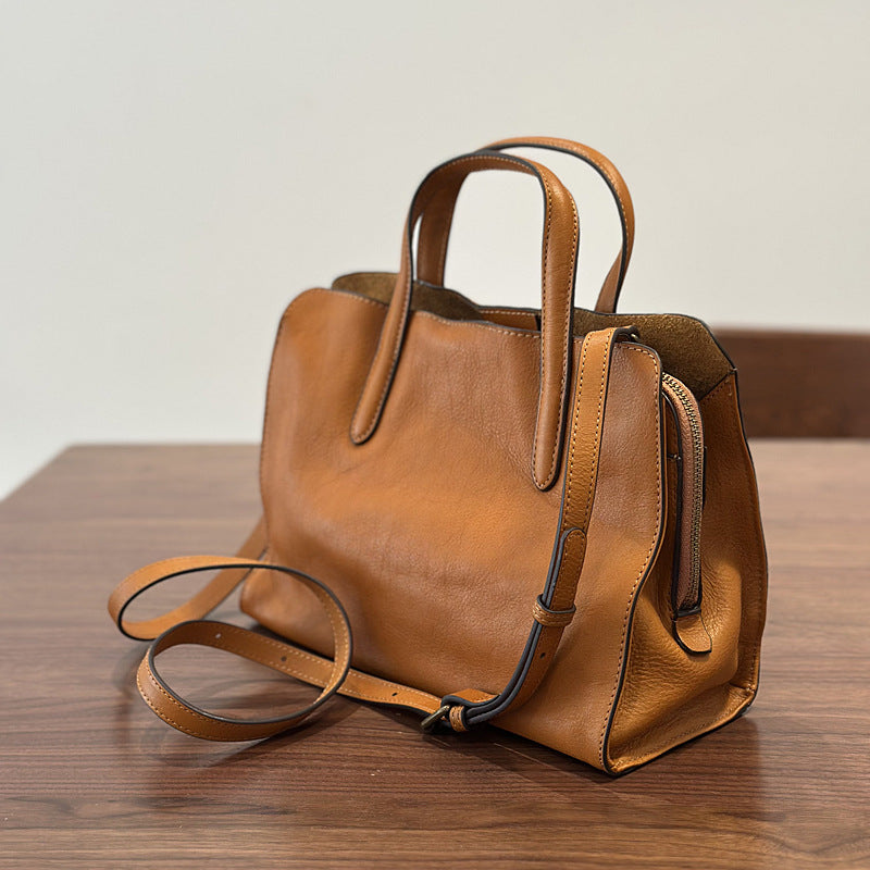 Genuine Top Layer Cowhide Tote Bag for Women, New Spring Casual Versatile Shoulder Crossbody Purse, Small Leather Handbag for Ladies