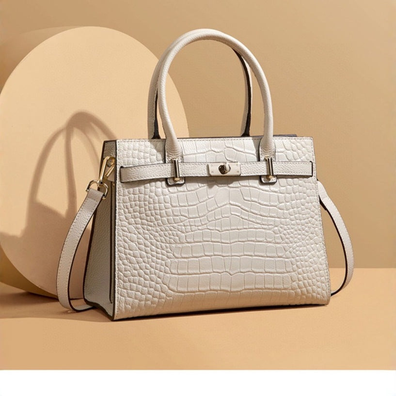 New Arrival Fall/Winter Kelly-Inspired Genuine Leather Tote Bag for Women, A Large Capacity Shoulder Crossbody Handbag with Croc-Effect & Versatile Design